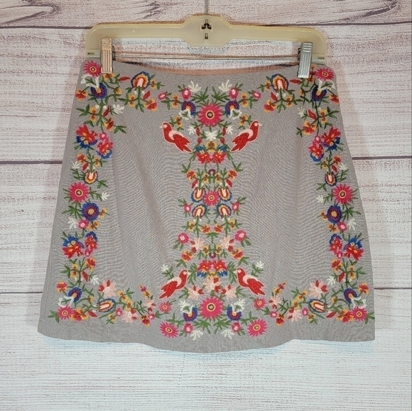 Altar'd State Dresses & Skirts - Altar'd State Bird and Floral Embroidered Design Linen Mini Skirt Gray Medium